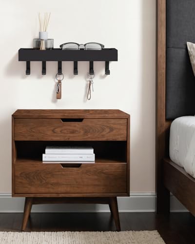 Key Holder Wall Mount Magnetic Adhesive, Key Hooks Rack with Shelf - color: Black, size: Medium
