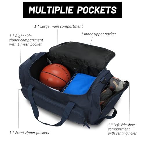 MIER Large Gym Bag for Men 60L Duffel Bag with Shoe Compartment - color: Pure Blue