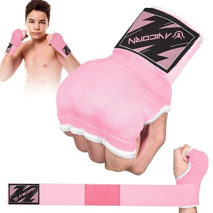 Kids Boxing Handwraps Kids Fist Protector Inner Gel Gloves Quick Wraps for Punching Great for MMA Training - color: Pink