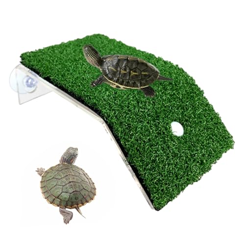 Turtle Basking Ramp - Amphibian Rest Dock, Aquarium Use Floating Reptile Climb Structure | Grass-Covered Habitat Shelf Accessory, Terrarium Step Feature for Small Water Creatures - color: Green