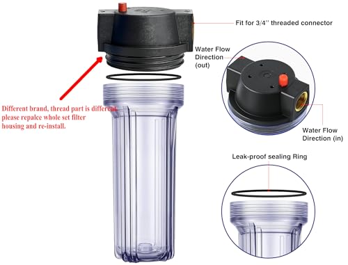 Geekpure 10-Inch Whole House Slim Water Filter Housing with Pressure Relief Valve - 3/4" NPT Brass Port-Fit for 2.5" x 10" Filters-Clear Pack of 3