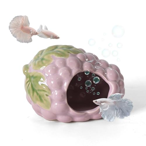 Aquarium Decor Cave Betta Fish Aquarium Accessories Ornaments Hiding Cave Grape House Hideout for Shrimp Cichlid Hermit Crab, Octopus Hiding Breeding for Tank (Purple) - color: Purple