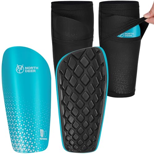 Northdeer Soccer Shin Guards for Kids Adults | Sleeves with Optimized Insert Pocket Protective Soccer for Boys Girls Men - color: Shin Pads 1 Pair + Sleeves 1 Pair, Blue, size: L (5'3"-5'11")