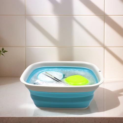 SAMMART 7.7L (2 Gallon) Collapsible Tub - Foldable Dish Tub - Portable Washing Basin - Space Saving Plastic Washtub (Bright Blue, S) - color: Bright Blue, size: Small