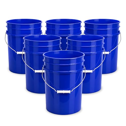 5 Gallon Bucket - Food Grade Bucket, Metal Handle Grip, BPA-Free, Heavy-Duty 90 Mil HDPE Plastic Pail, Stackable Utility Container, Made in USA, Lid Not Included, Blue, 6 Packs - color: Blue, size: 6 Packs