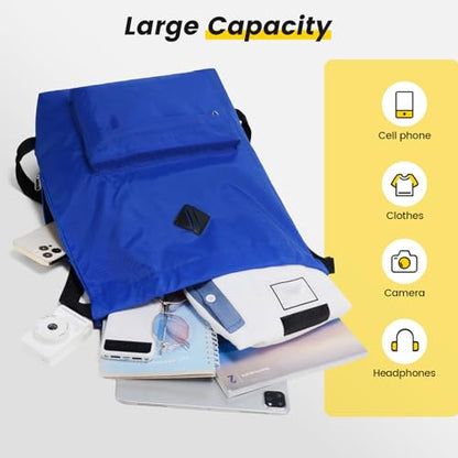 Vorspack Drawstring Backpack with Front & Side Pocket for Men Women - color: Blue