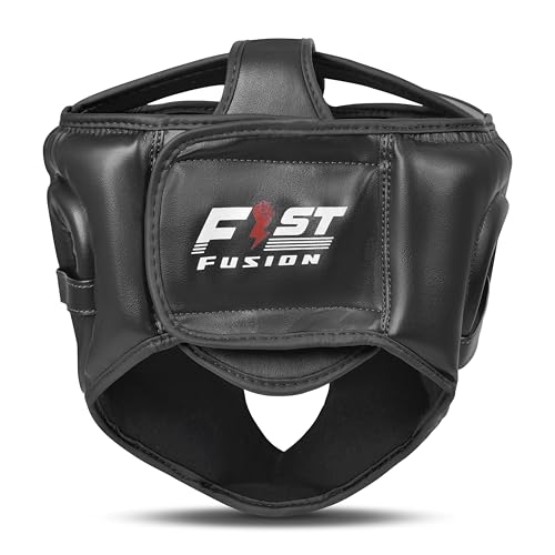 Boxing Head Guard, Maya Hide Leather Headgear Protection Adjustable Kickboxing Muay Thai MMA Training Taekwondo - color: Black, size: Large/XL