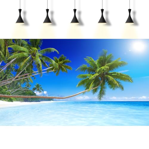 Tropical Paradise Beach Aquarium Background Ocean Island Seashore Fish Tank Background Beach Seascape Terrarium Backgrounds Sunray Blue Sky Seacoast Ocean Sea Waves Reptile Tank Backgrounds 48x24in