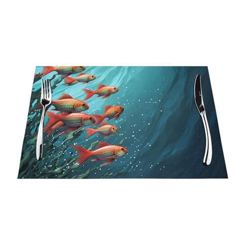 Placemats Set of 6 Heat Resistant PVC Table Mats Fish Aquarium Place mat for Dining Table Desktop Protection Pad Non-Slip Washable Place Mats for Kitchen Dining Outdoor