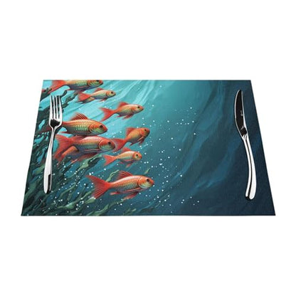 Placemats Set of 6 Heat Resistant PVC Table Mats Fish Aquarium Place mat for Dining Table Desktop Protection Pad Non-Slip Washable Place Mats for Kitchen Dining Outdoor