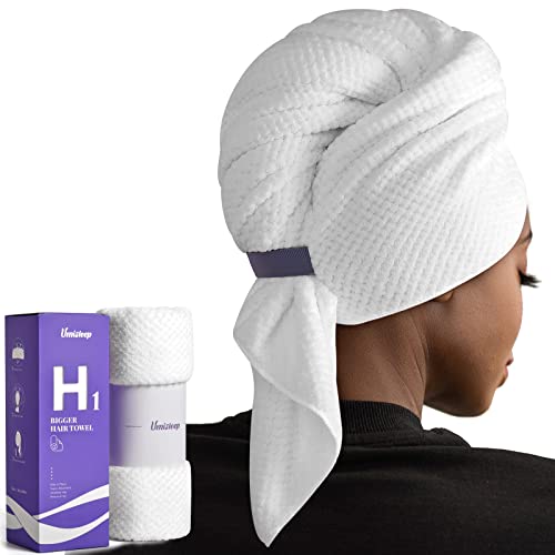 Umisleep Extra Large Microfiber Hair Towel, Ultra Absorbent, White - color: White