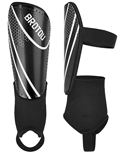 BROTOU Shin Guards Soccer Youth, Soccer Shin Guards for Kids 3-15 | Light Weight Adjustable Straps Shin Pads Protection Equipment with Ankle and Leg Calf Protection - color: BLACK, size: X-Small