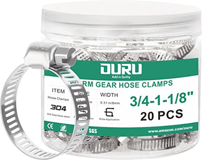 20PCS Hose Clamps Stainless Steel Adjustable 3/4"–1-1/8"(19-29mm) Worm Gear Hose Clamp, Heavy Duty Metal Small Hose Clamps for Automotive, Pipe, Radiator Plumbing, Fuel Line - size: 3/4"-1-1/8"(19-29mm)