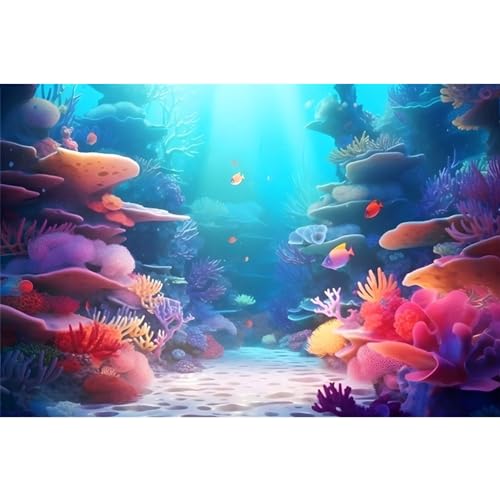 AWERT 72x24 inches Undersea Theme Aquarium Background Colorful Coral Tropical Fish Tank Background Polyester Underwater World Fish Tank Background - size: 72x24in/180x60cm