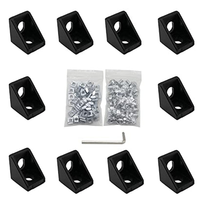 10pcs Black 2020 Series 1720 Aluminum Profile Corner Bracket with 20pcs M5 T Nuts +20pcs M5 Screws + 1pcs Wrench for Slot 6mm 20S Aluminum Rail Accessories (10PCS 1720 Corner Bracket) - style: 10PCS 1720 Corner Bracket black