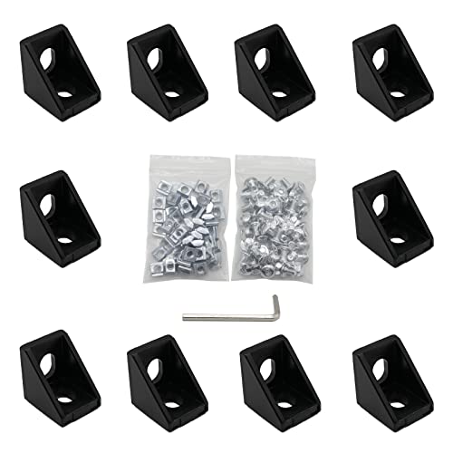 10pcs Black 2020 Series 1720 Aluminum Profile Corner Bracket with 20pcs M5 T Nuts +20pcs M5 Screws + 1pcs Wrench for Slot 6mm 20S Aluminum Rail Accessories (10PCS 1720 Corner Bracket) - style: 10PCS 1720 Corner Bracket black