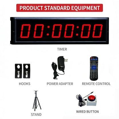 Gym Timer Clock with Start/Stop Button, Race Timing Clock with Tripod, 12/24H Digital Wall Clock for Home Gym Tabata, HIIT, Running Events