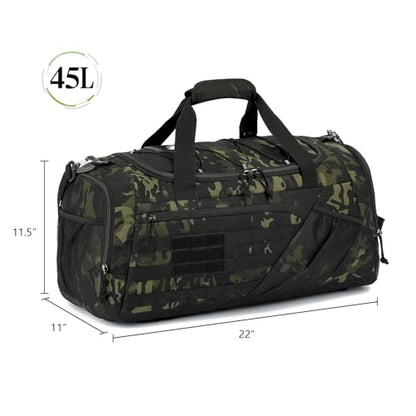 3-in-1 Tactical Gym & Travel Duffle Bag Backpack Men Multi-Functional 45L Military Sports Duffle Bag with Shoe Compartment & Wet Pocket for Workout Weekender Overnight Bag with Molle Webbing, Camo - color: Camo