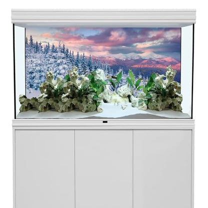 YongFoto Winter Snow Scene Fish Tank Background 24x12 inch Snowfield Pine Forest Rime Sunglow Rosy Clouds Polyester Backdrop Reptile Terrarium Aquarium Bearded Dragon Habitat Background - color: Purple 3, size: 24x12in/60x30cm