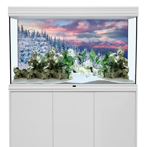 YongFoto Winter Snow Scene Fish Tank Background 24x16 inch Snowfield Pine Forest Rime Sunglow Rosy Clouds Polyester Backdrop Reptile Terrarium Aquarium Bearded Dragon Habitat Background - color: Purple 3, size: 24x16in/60x40cm