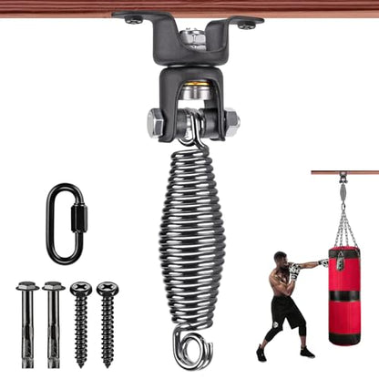 BeneLabel Heavy Bag Ceiling Mount with Spring & Chains 360° Rotation Punching Bag Ceiling Hanger with Bearings Boxing Bags Holder Hardware with 2 Wood Screws and 2 Expansion Screws - color: Hanger with 7.1" Oval Spring (440 LBs Capacity)