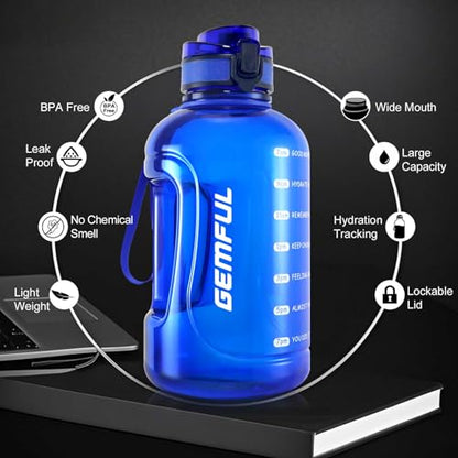 GEMFUL 2L Water Bottle with Handle 64oz Large Jug Leak-Proof (Royal Blue) - color: Royal Blue, size: 67.6 Ounces