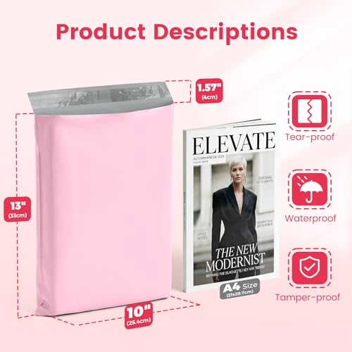 Metronic Poly Mailers 10X13 1000 Pack Bulk, Heavy Duty Self-Seal Shipping Bags for Clothing, Waterproof Medium Poly Packaging Bags for Clothing & Small Business, Light Pink - size: 10X13 1000PC