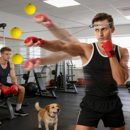 Boxing Reflex Ball Headband Set Punching Speed Reaction - color: yellow soft ball