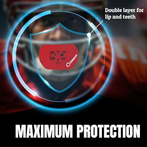 O Shield Core Football Mouth Guard, Detachable Strap - color: Red