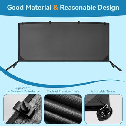 Detachable Clip in Bimini Top Mesh Sidewalls, Boat Sun Shade Universal Fit for 3 Bow Bimini Tops, with Straps Clips (Bimini Tops Not Included) - size: 3 Bow