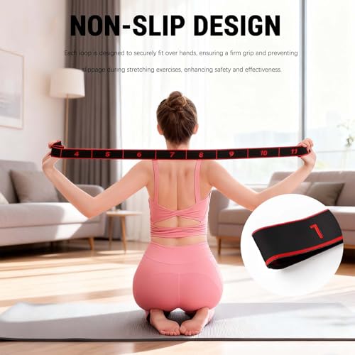 2- Pack Stretching Strap with 8 Loops - Multi-Loop Yoga Straps, Elastic Stretch Bands for Pilates, Dance, Gymnastics, Physical Therapy, and Exercise - color: Black,Purple