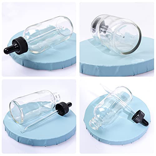 24 Pack 4oz Clear Glass Bottles with Glass Eye Droppers for Essential Oils, Perfumes & Lab Chemicals (2 Brushes, 2 Funnels, 2 Extra Droppers, 36 Pieces Labels & 30ml Measuring Cup Included) - color: Clear