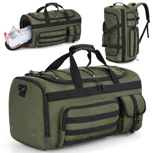Gonex 45L 3-in-1 Duffel Bag for Gym & Travel | 3-Way Carry Design, Shoe Compartment, 5-Zip Organization, Sports & Family Travel, Army Green - color: Army Green, size: 45L