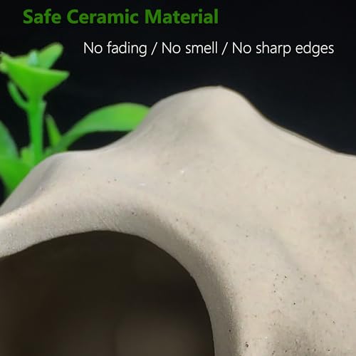 Aquarium Decor Rock Cave for Fish Shrimp Turtle Crab, Betta Fish Tank Decorations Ceramic Hiding Stone, Fish Bowl Landscape Rock with Plastic Plant