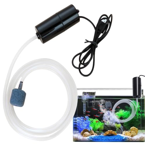 Tiny Water Pump - Noiseless Submersible Water Pump with Stable Air Release - 5V USB Small Oxygenator for Small Fish Farming Fish Tank - color: Black