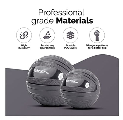 bintiva Non Bounce Slam Ball - Exercise Weighted Deadball for Workout and Fitness Routines - Medicine Dead Weight Ball - color: Black SET - 15 20 25 LBs
