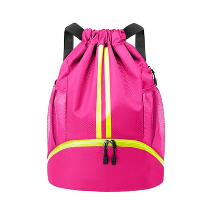 JELUTAR Drawstring Backpack Gym Bag with Shoes Compartment, Rose - color: Rose, size: Medium