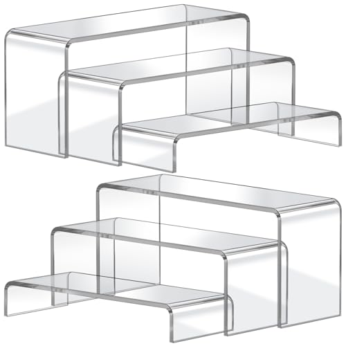Acrylic Display Risers,2 Sets(7.8" L~8.2" L~8.6" L) Display Stand Shelf for Figure,Collectibles,Cupcake,Clear Acrylic Risers for Displays Case Cabinet,Dessert Table,Shelf Riser for Decor,Food - color: Clear, size: 6 Pcs