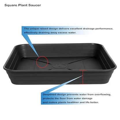 Square Plant Saucer Tray 8 inch 2 Pack, Heavy Duty Plastic Square Plant Saucers for Indoors Outdoor, Flower Planter Drip Trays for Pots, Seed Starting Tray