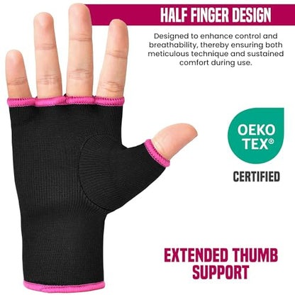 RDX Boxing Hand Wraps Inner Gloves Men Women, Half Finger Elasticated Bandages, Under Mitts Fist Protection, Muay Thai, Kickboxing, MMA, Martial Arts Speed Bag Punching Training - color: Pink White, size: Large