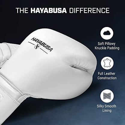 Hayabusa Pro Leather Hook and Loop Boxing Gloves for Men and Women - color: White, size: 16oz