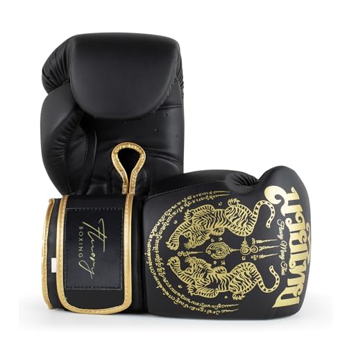 Boxing Gloves, Symmetrical Design with Two Tigers, Training Gloves - color: Black, size: 12-oz