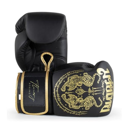 Boxing Gloves, Symmetrical Design with Two Tigers, Training Gloves - color: Black, size: 10-oz