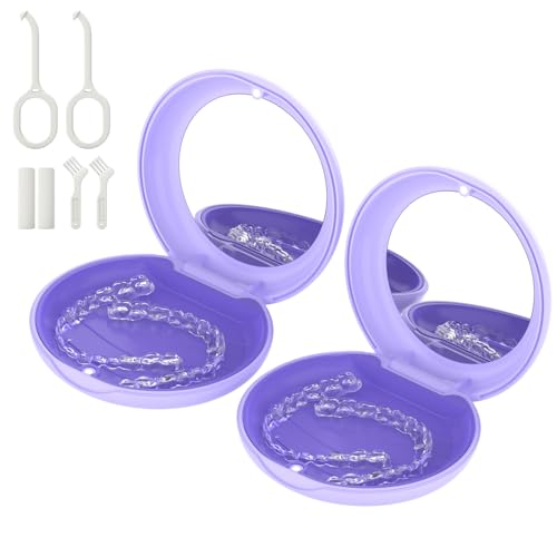 2 Pack Retainer Case with Mirror, Aligner Case Kit for Invisalign - color: 2 Pack - PurpleMirror