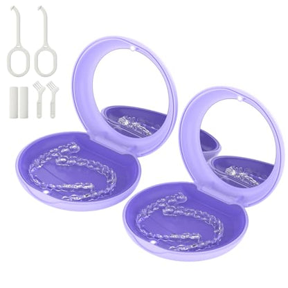 2 Pack Retainer Case with Mirror, Aligner Case Kit for Invisalign - color: 2 Pack - PurpleMirror