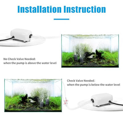 AQUANEAT Aquarium Air Pump for 20-210 Gallon Tank, Fish Air Bubbler, Hydroponic Oxygen Aerator with Stones, Airline Tubing, Check Valves