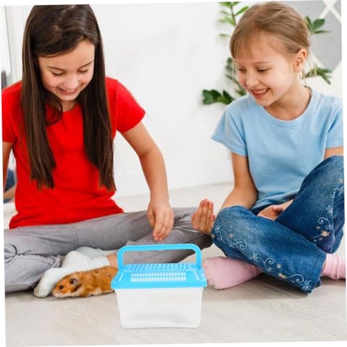 YARNOW Plastic Fish Tank with Lid, 5.9 x 3.9 x 3.5 Inch, Small Reptile Carrier for Travel, with Multiple Ventilation Holes, Blue