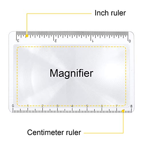 Frienda 50 Pcs Pocket Magnifying Glass 4X Fresnel Lens Credit Card Pocket Magnifier Plastic Ruler Starting Fire Emergency Bushcraft Outdoor Survival Leisure for Classroom Home Office (Yellow) - color: Transparent