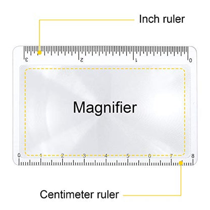 Frienda 50 Pcs Pocket Magnifying Glass 4X Fresnel Lens Credit Card Pocket Magnifier Plastic Ruler Starting Fire Emergency Bushcraft Outdoor Survival Leisure for Classroom Home Office (Yellow) - color: Transparent