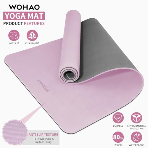 8mm Extra Wide 80cm Yoga Mat Non Slip - color: Taro Purple+Gray